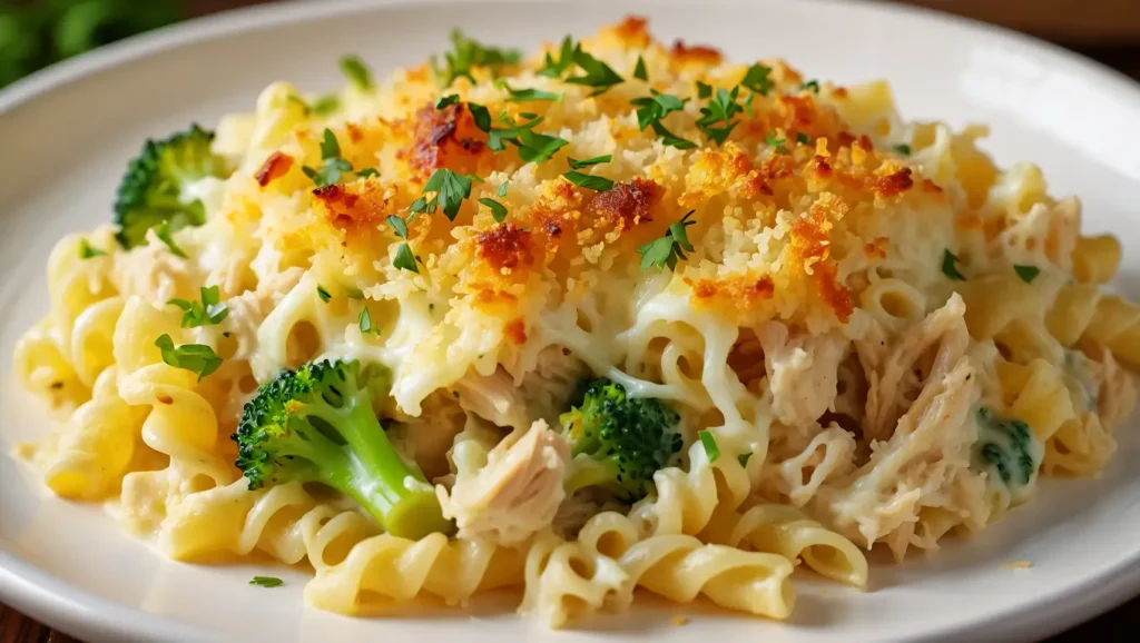 chicken broccoli Alfredo pasta bake